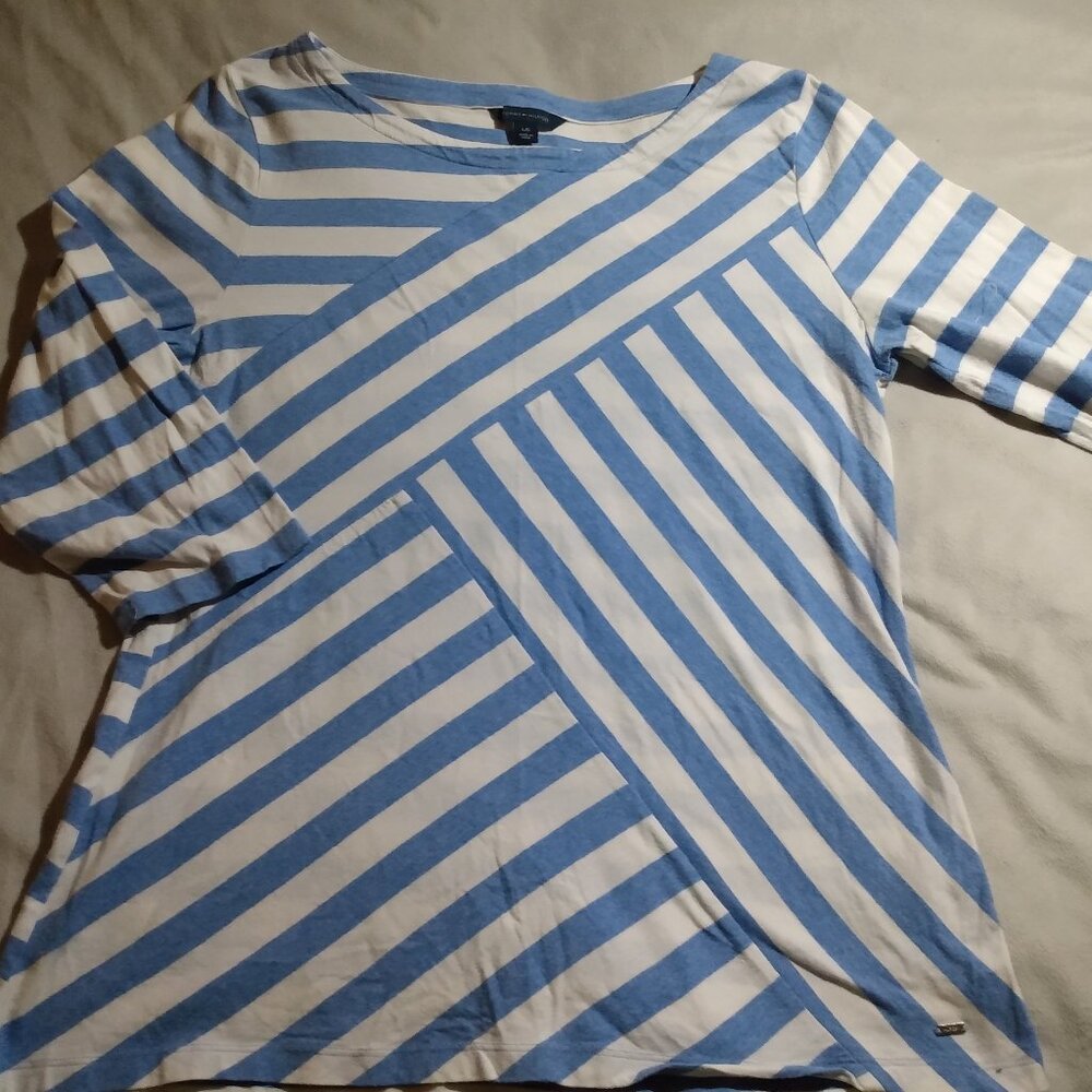 Blue and White Striped Shirt - L